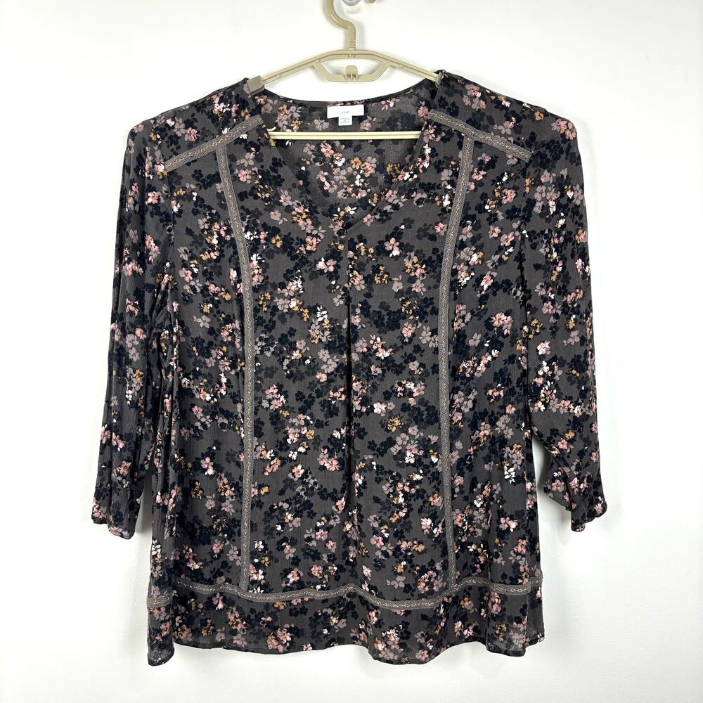 J. Jill Floral Peasant Blouse 2X dark floral boho 3/4 sleeve v-neck flowy